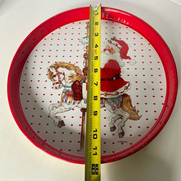 Vintage 1992-Christmas-Round Santa Carousel Tin Tray-Giordano Art Ltd. - Picture 10 of 10